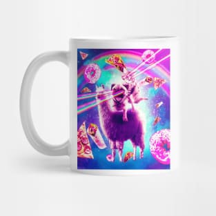 Laser Eyes Space Cat Riding Pug, Llama  - Rainbow Mug